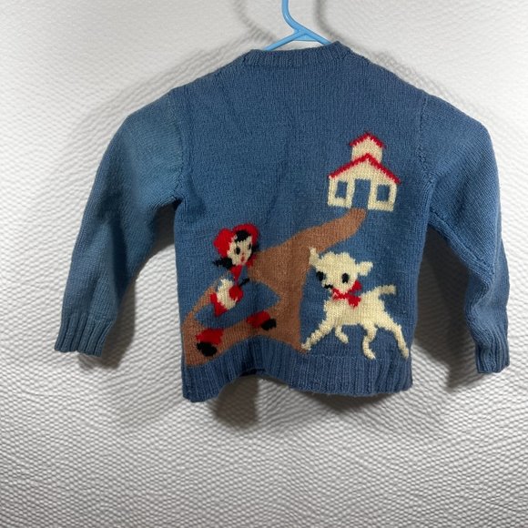 Vintage Handmade Knit Children's Sweater Nursery Rhyme Lil Bo Peep Cardigan 1950 - Picture 5 of 7
